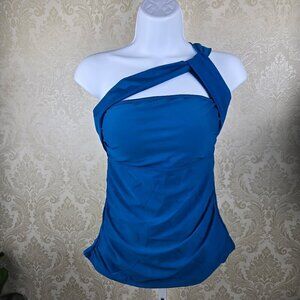 Tempt Me Size Med Turquoise Blue Tankini Swim One Shoulder Ruching NWT